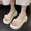 Fashion Sandals for Women Open Toe Pearl Platform Flowers Woman Shoes Anti Slip 2025 Trending Hot Luxury On Offer Summer Offers Footwear