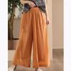 Women Vintage Wide Leg Pants Solid Color Summer Elastic Waist Trousers Loose Casual Pants