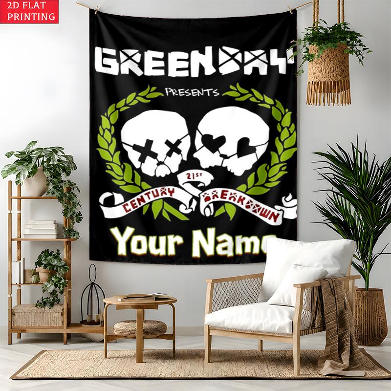 Green day Custom Name Tapestry Personalized Wall Art Hanging Bohemian Home Decor for Bedroom Dorm Living Room