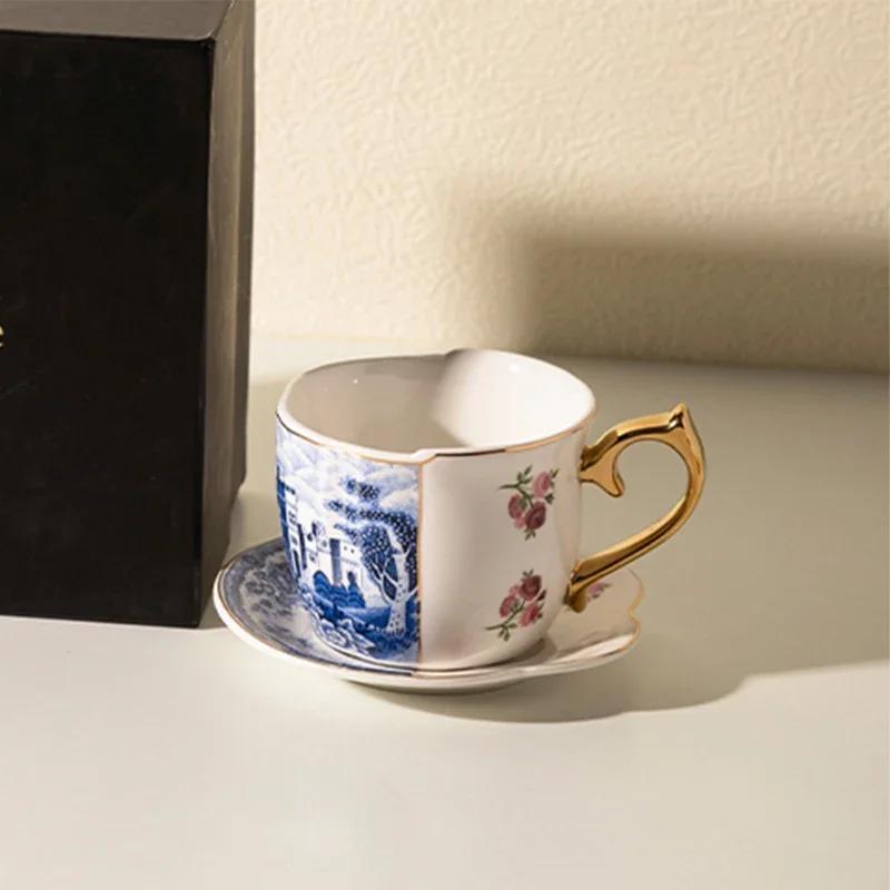 Ретро керамические кофейные чашки с золотым краем, легкая роскошная ресторанная кофейная чашка для послеобеденного чая, изысканная чайная чашка для вечеринки
