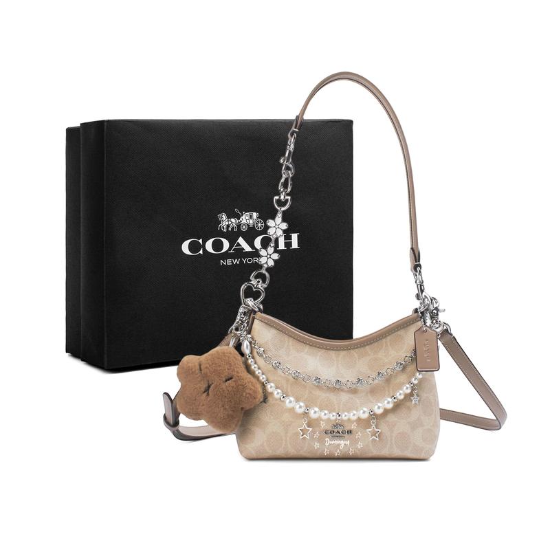 COACH shoulder bag [Customized bag] Laurel 19 warm brown texture, small flowers, ribbon decoration Xingying Mengzhu Basic Pack (Pack + Dust Bag)