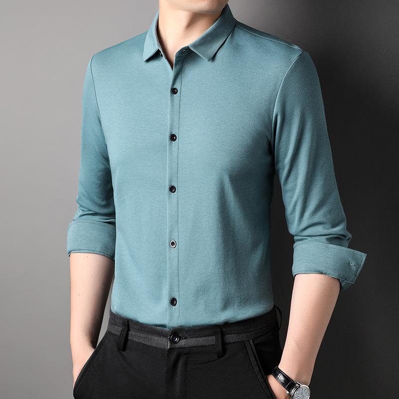 Spring and Autumn New Men's Mulberry Silk Light Business Formal Shirt Men's Casual Long-sleeved Men's Shirt