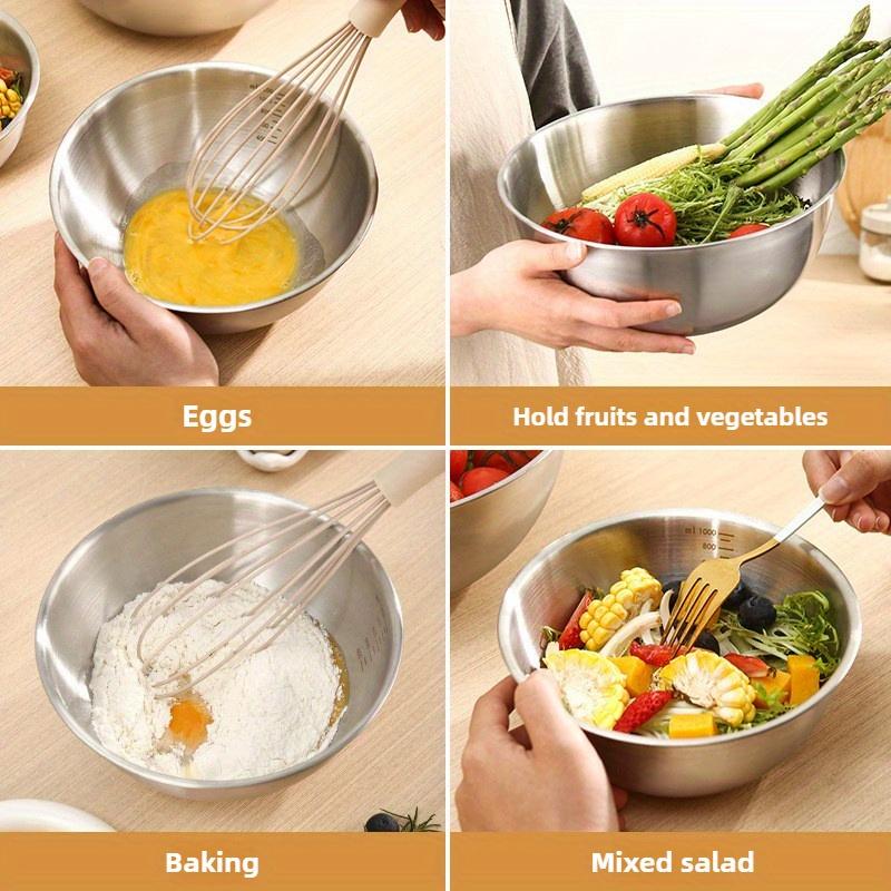 3pcs Stainless Steel Bowl Set with Scale for Baking Cooking Food Storage Large Capacity Mixing Bowls Home Kitchen Tools