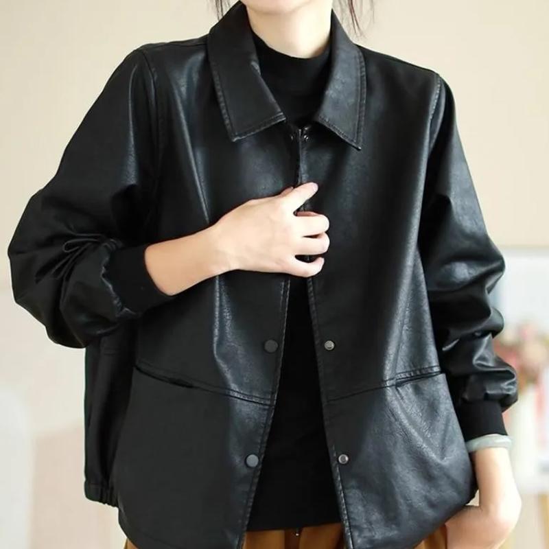 Coat for Women Thickened Plush Autumn Winter Oversize Loose Casual Leather Button Jacket