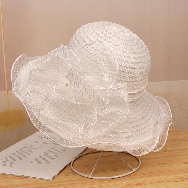 Eugen yarn ruffle edge flower big brim pot hat women's summer sun protection bucket hat fashion versatile sun hat