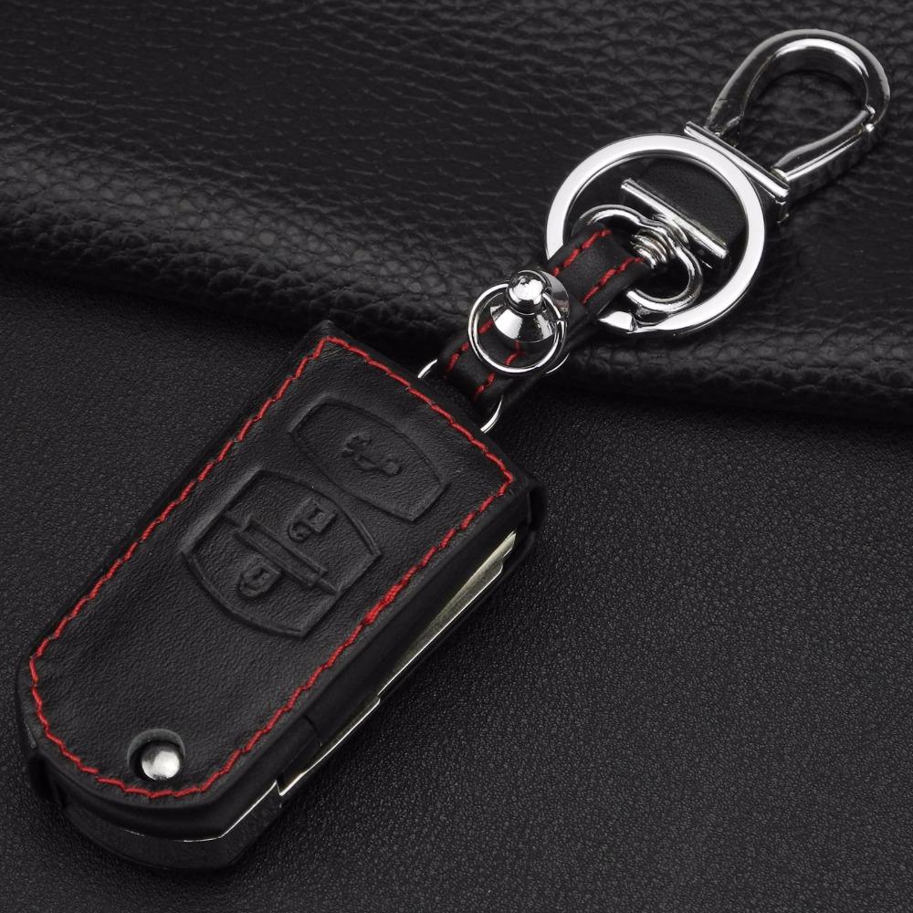 Jingyuqin Remote 3 Buttons Leather Car Key Case Cover For Mazda 2 3 5 6 RX8 MX5 Flip Remote Case Car Styling Auto Parts 2