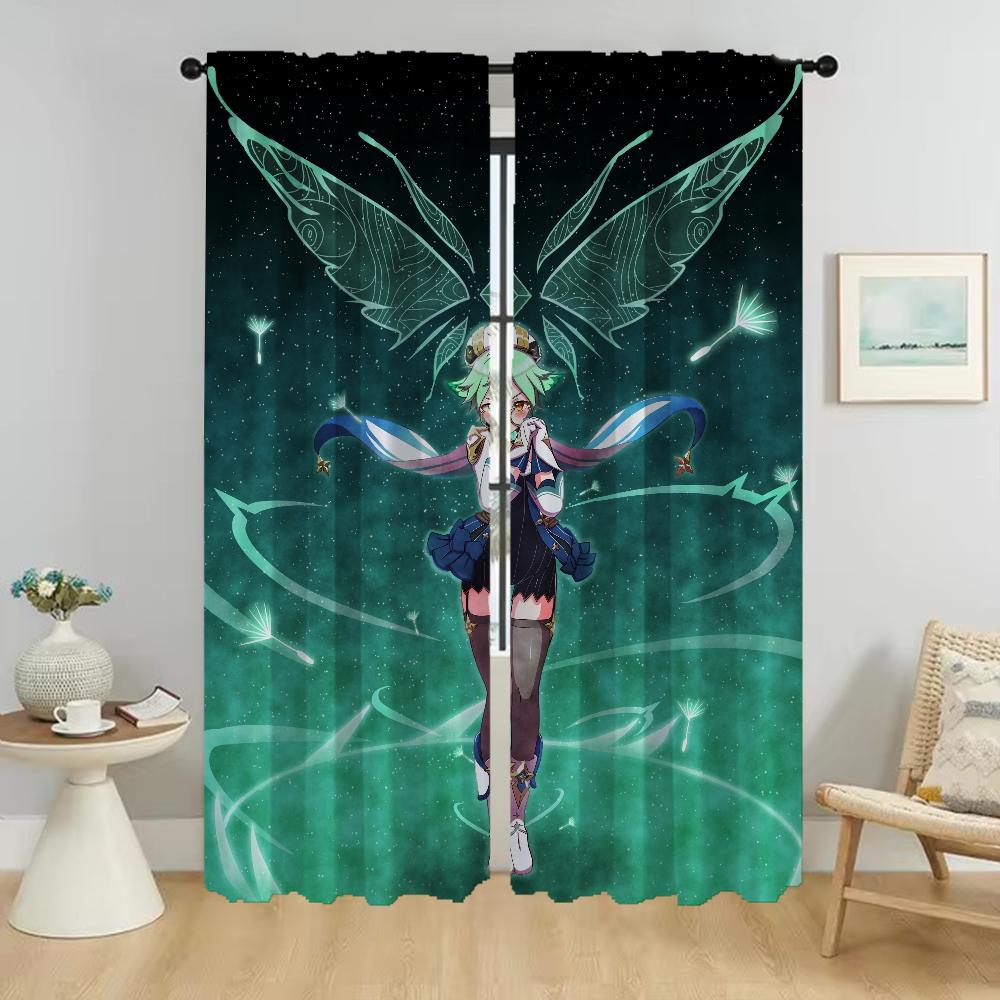 Genshin Impact Window Curtain for Room 2 Panel Shades Partition Kitchen Curtains for Camera Halloween Decoration Living Blackout