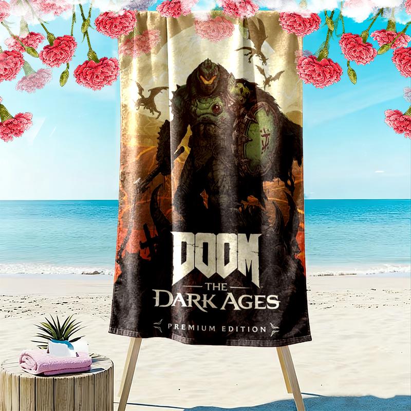 DOOM The Dark Ages Пляжное полотенце с принтом, Большое, Мягкое, Быстросохнущее, для Пляжа, Кемпинга, Плавания