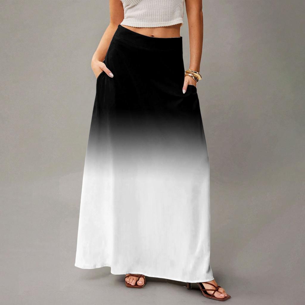 Женская повседневная складная юбка-макси с градиентным принтом, высокой талией и карманом, с драпировкой