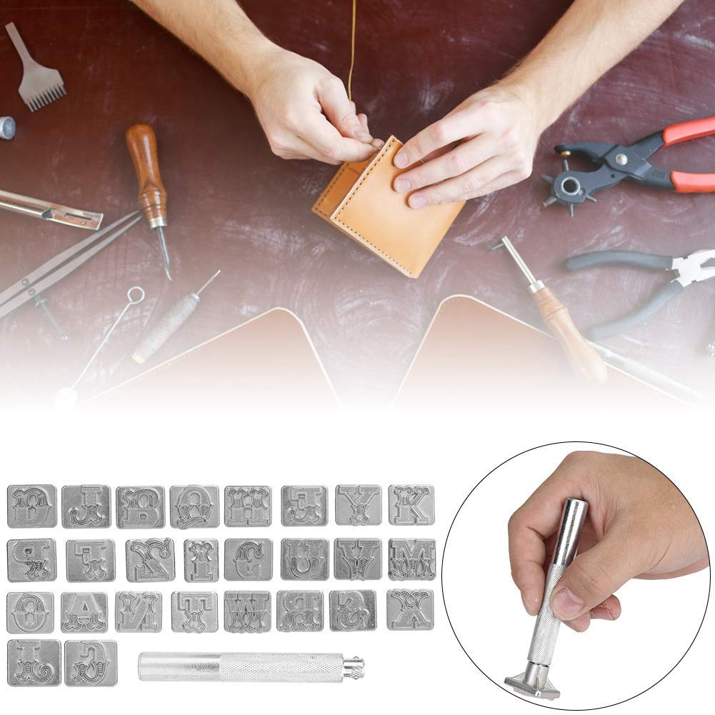 26 предметов Кожаные ремесленные инструменты Кожаный штамп Алфавит Кожаный ремесленный набор штампов для резьбы Штамп-палка Молоток Кожаный ремесленный набор Инструменты для