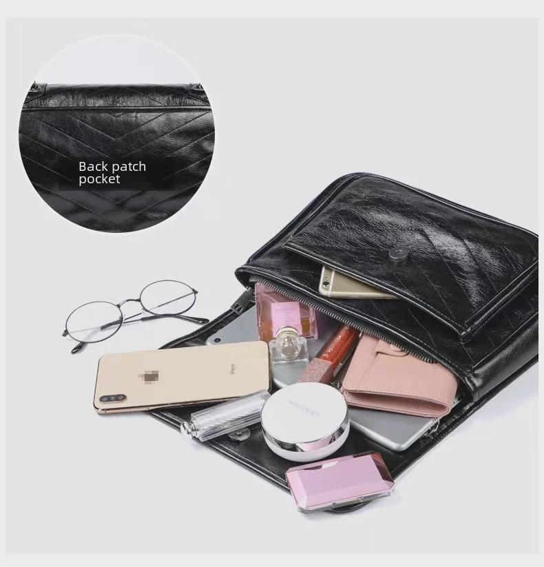 2024 Retro Chain Leather Messenger Bag - Women's Casual Crossbody Shoulder Bag