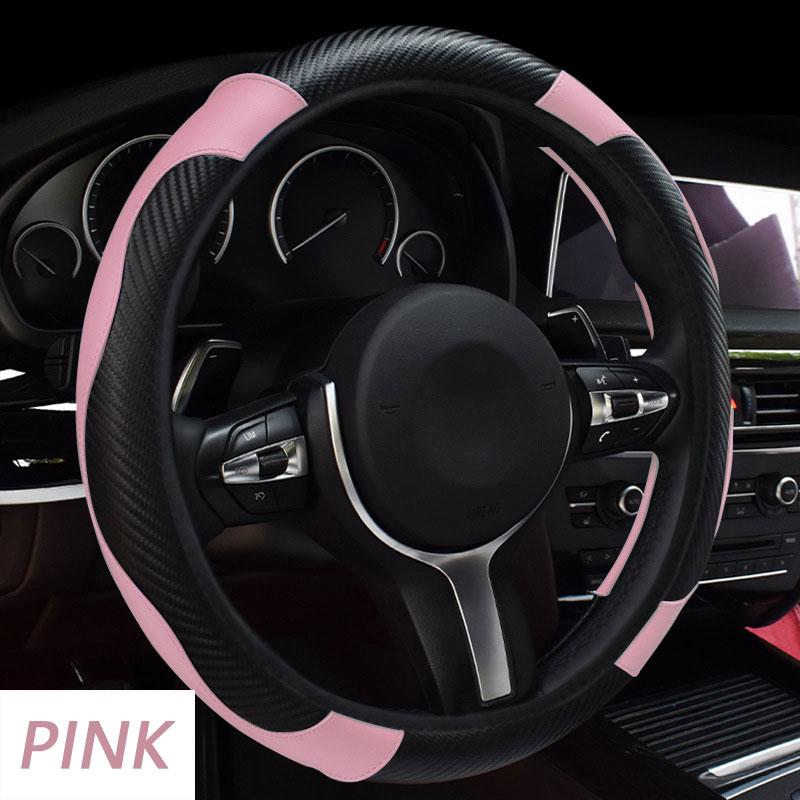 Universal 38cm Steer Wheel Protector Cover PU Leather Carbon Fiber No inner circle Anti Slip Breathable Steering Wheel Cover