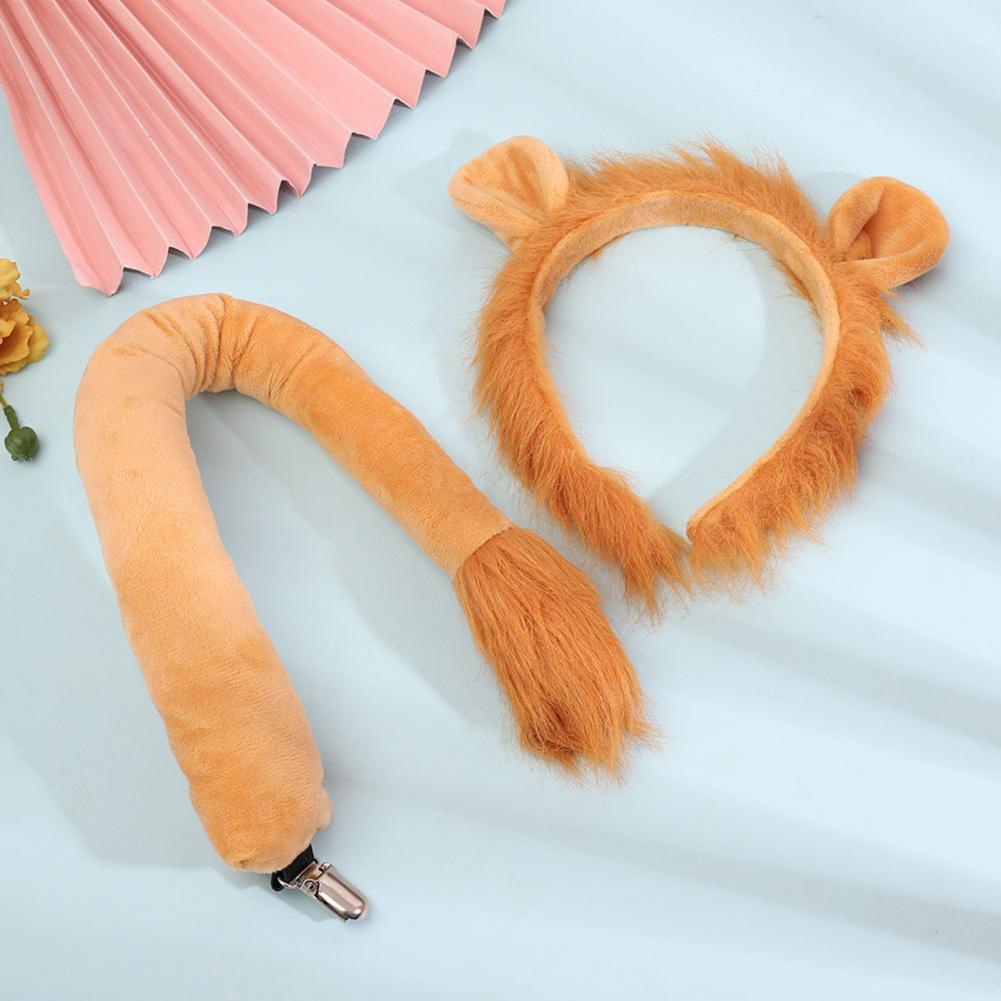 1/3/4Pcs Lion Costume Set for Youth Adult Halloween Cosplay Soft Plush Headband Tail Gloves Nose Kit Animal Theme Party Dress-Up