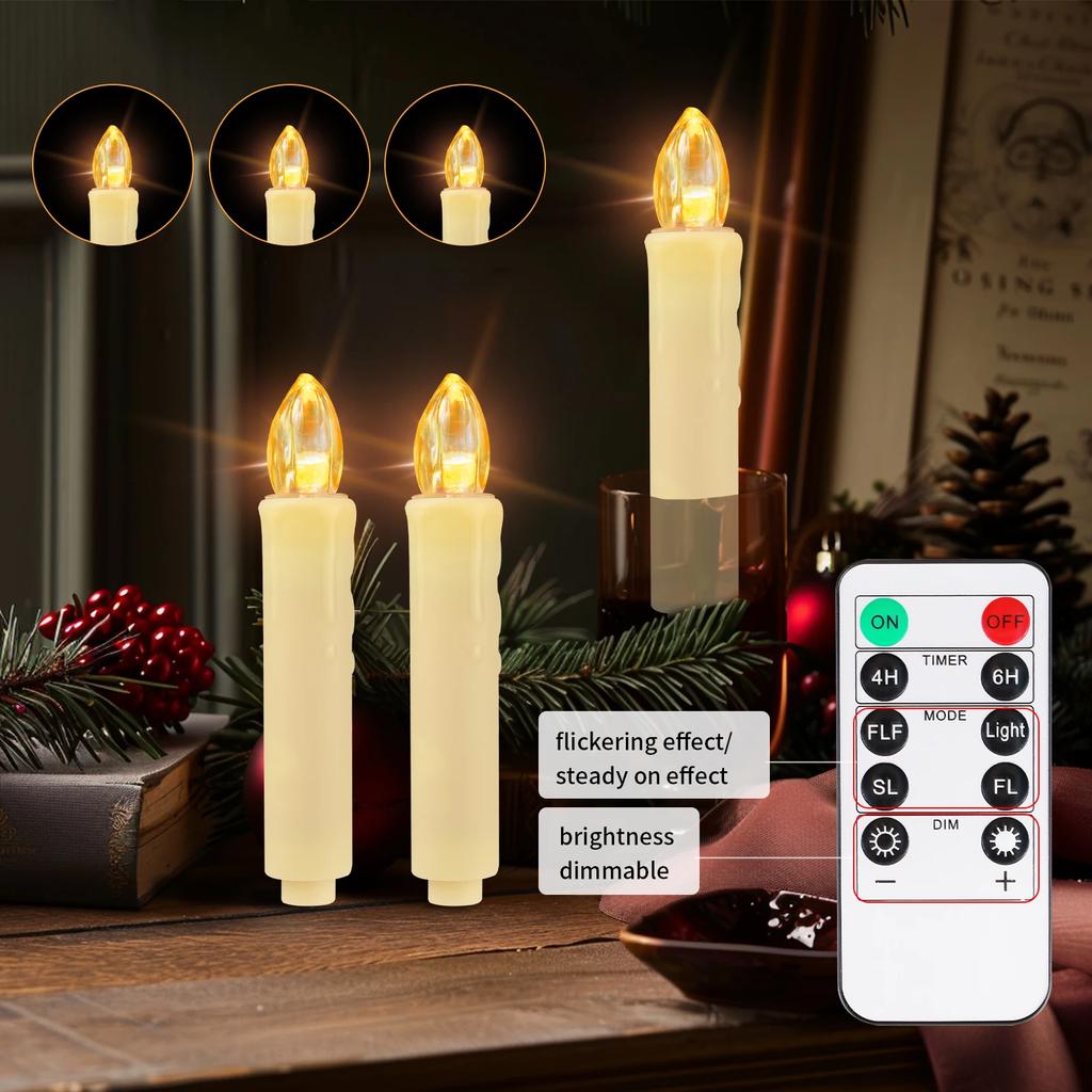 10/20/30Pc LED Flameless Flickering 12CM Taper Clip-On Candles Drip Timer Remote Control Cordless Christmas Tree Holiday Decor