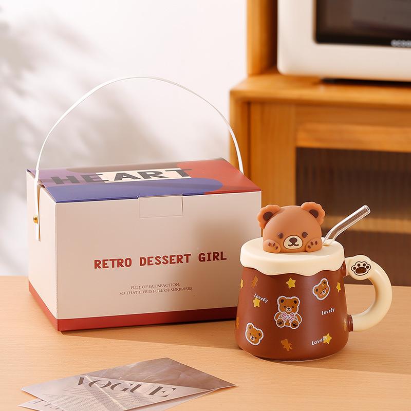 Керамическая чашка Сувенирная кружка с крышкой ложкой Креативная милая Высокоценная Парная чашка для кофе и воды