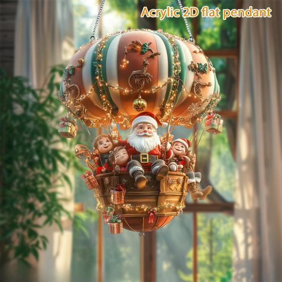 Рождественские украшения в виде воздушного шара, 2D акриловая подвеска на елку, мультяшный Санта на воздушном шаре, подвесное украшение для елок, дверей, окон