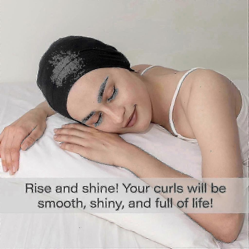 Adjustable Satin Sleep Bonnet for Women, Black