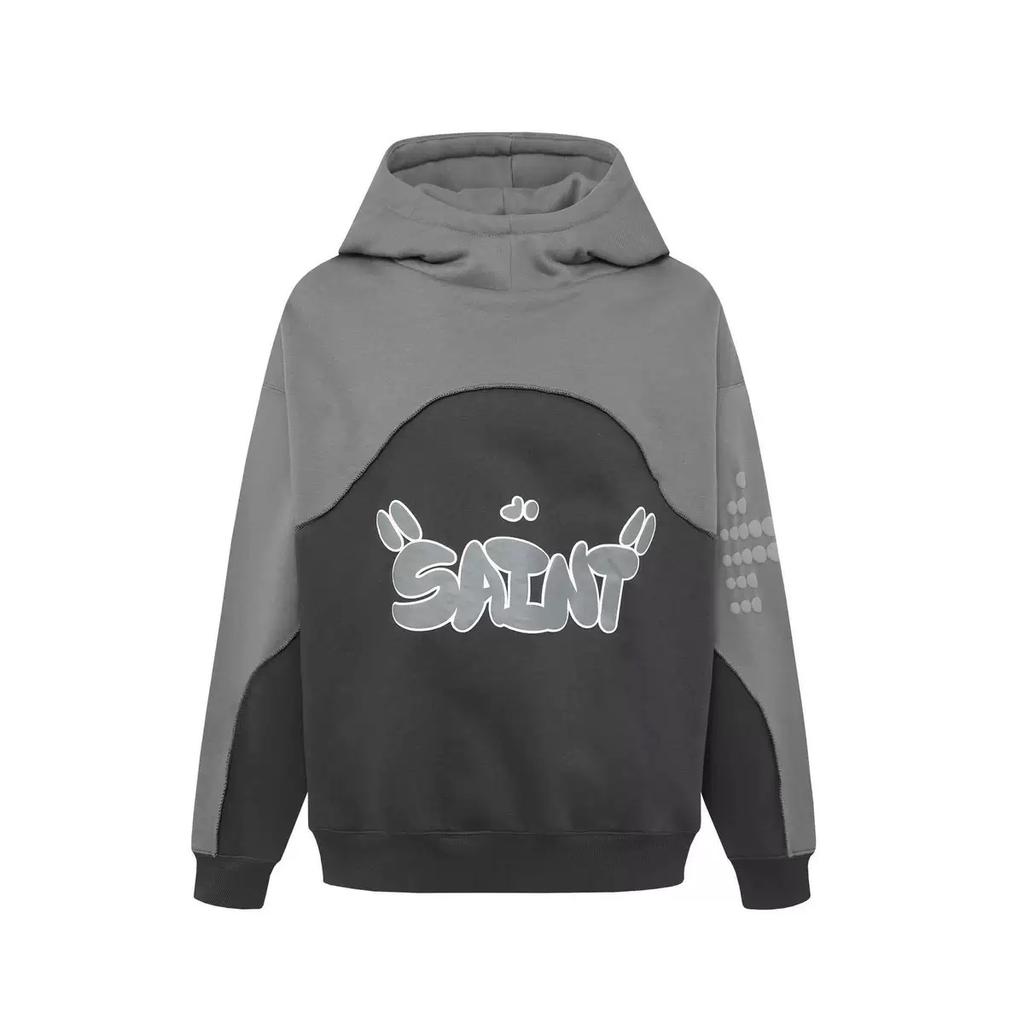 Autumn Winter New Trendy 3D Foam Color Contrast Hoodie Velvet Off Shoulder Patchwork Chic Sweatshirt