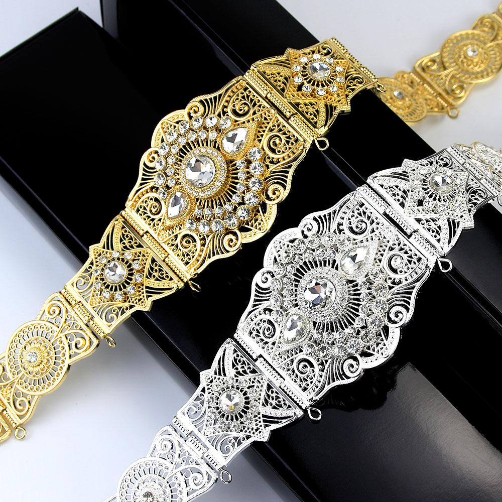 Fashion Dress Belt Crystal Wedding Jewelry Gold Color Metal Chain Link Length Adjustable