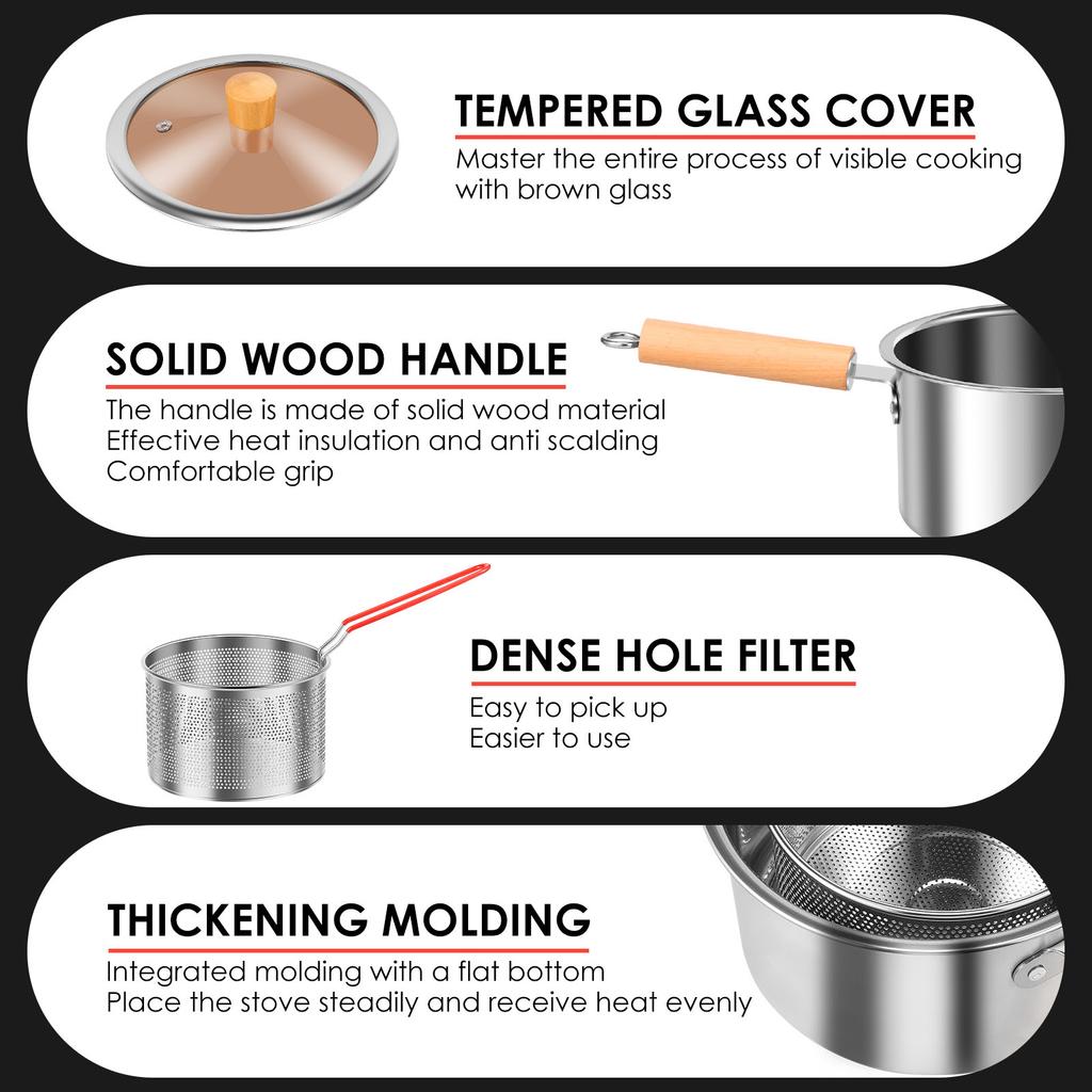 Фритюрница из нержавеющей стали с корзиной и ручкой, портативная кастрюля для жарки с крышкой, экономящая масло фритюрница для приготовления