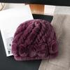 Winter Warm Scarf Hat Two-piece Set, Middle-aged and Elderly Temperament Rex Rabbit Fur Hat, Mother Flower Scarf