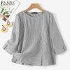 Women Casual 3/4 Sleeve O-neck Summer Stripe Blouse