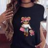 2025 Summer New T Shirt Women Fashion Bear Print Short Sleeve Tops Casual Pullover Street Y2k Fashion Tshirt Female Tees
