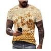 Summer Round Neck Honey Bee 3D Print Top Fashionable Casual Short Sleeved Men's T-shirts