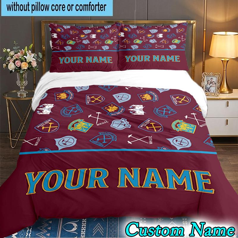 Custom Name West Ham United Crest 3PCS Bedding Set For Bedroom Dormitory,Including 1pc Duvet Cover And 2pcs Pillowcases Large size Fan gift