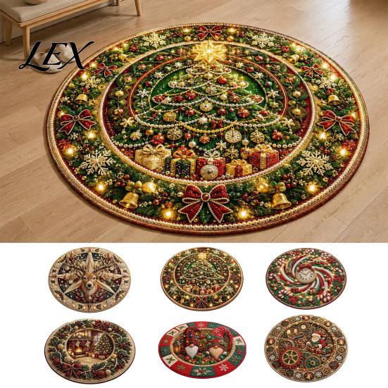 Low Profile Rug for Entryways Round Christmas 3D Rug, Optical Illusion Area Santa Gnome Decorative Holiday Floor Covering Pattern, Non-slip Mat Living
