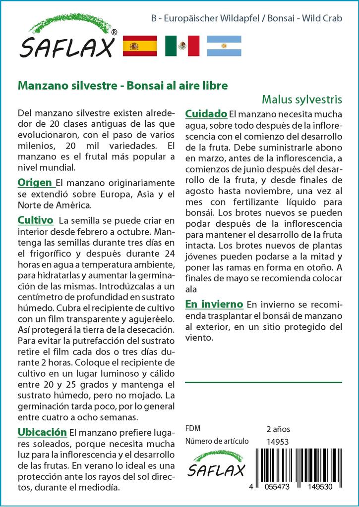 SAFLAX Garden in the Bag - Бонсай - Дикий краб - 30 семян - С субстратом в подходящем пакете - Malus sylvestris