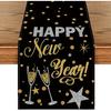 Artoid Mode Cheers Black and Gold 2025 Happy New Year Table Runner, Xmas Winter Holiday Kitchen Dining Table Decoration for Indoor Outdoor Home Party
