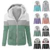 Women's Fashion Stripe Patchwork Printed Hooded Plush Casual Top Zipper Jacket