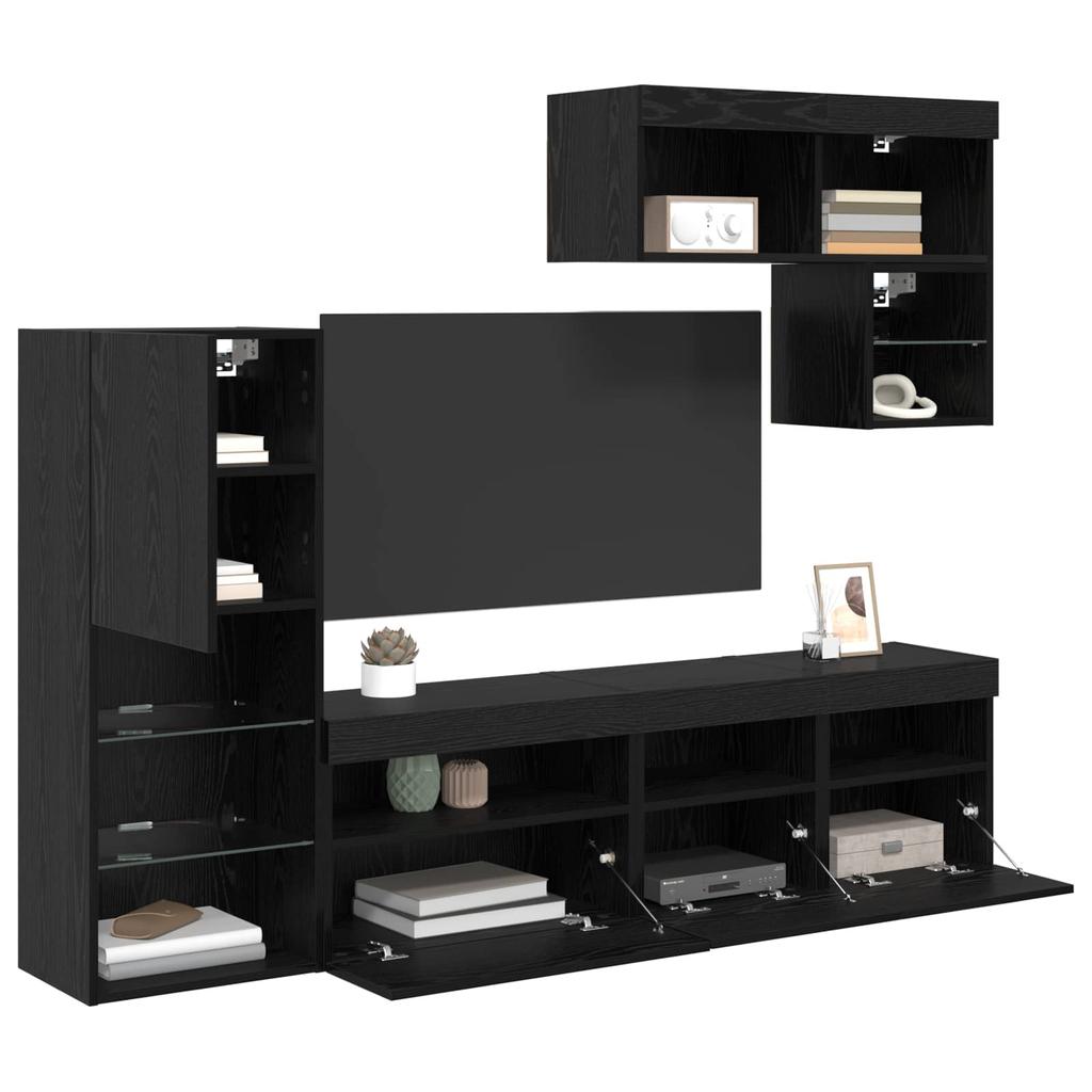 TV Wall Units 6 pcs Black Oak Effect Wood Based Panel
