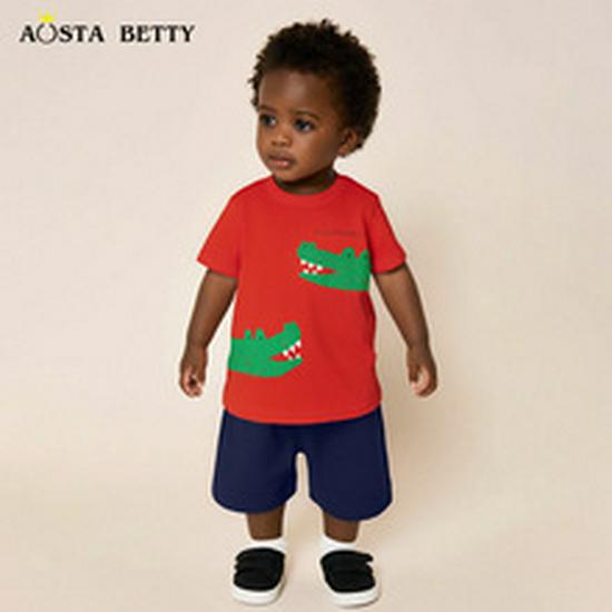 Летний комплект с принтом динозавров для мальчиков с коротким рукавом - Европейский и американский стиль