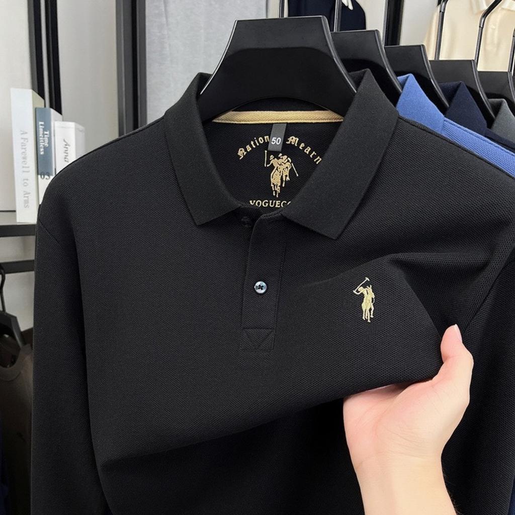 TrendHub 100% Pure Cotton Men's Long Sleeved Polo Shirt Embroidery Classic Paul Casual T-shirt