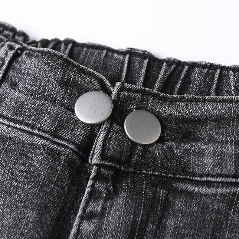 Весна Женские Джинсы Большого Размера Эластичные Пуговицы Прямые Базовые Брюки с Высокой Посадкой Синие Длинные Брюки