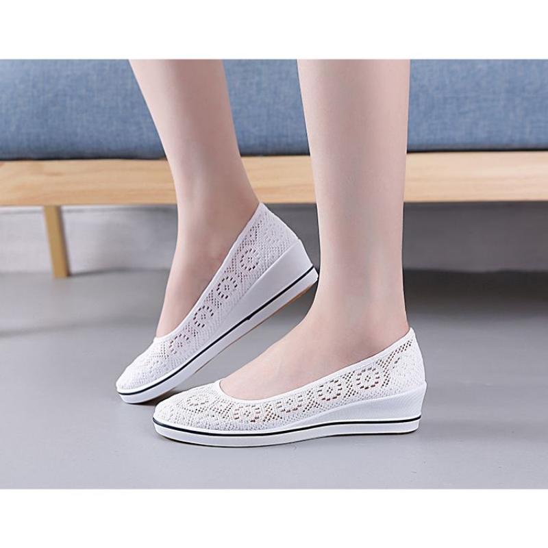Женские летние тканевые сандалии с дышащей мягкой подошвой, белые полые рабочие туфли, маленькие белые туфли