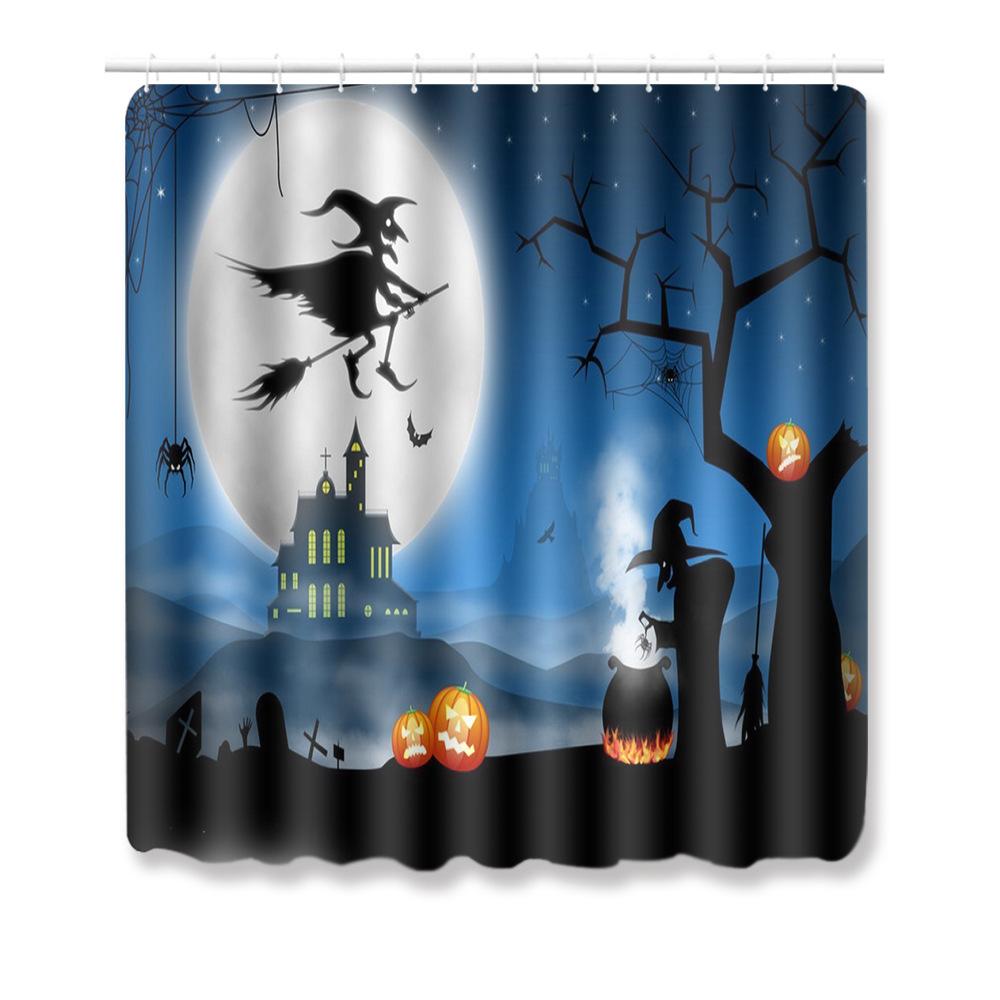 Halloween Shower Curtain Floor Mat Combination Four-Piece Set Bathroom Toilet Carpet Shower Room Foot Mat