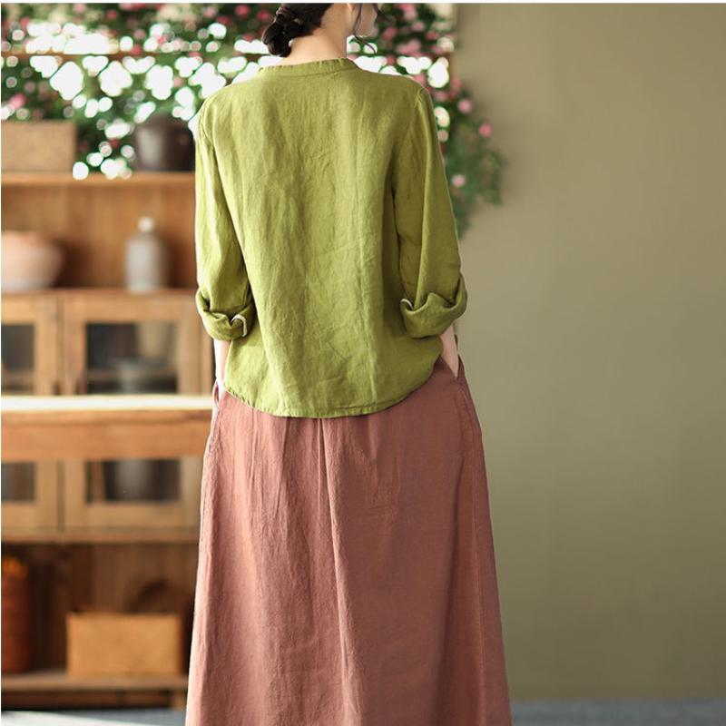 Этнические китайские женские футболки с вышивкой, топы, блузки, повседневная ретро-блузка