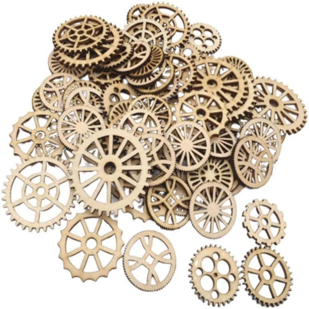 Brown Wooden Gear Wheels Wood Wooden Decoration Blank Gear Slices Craft Wheels for DIY