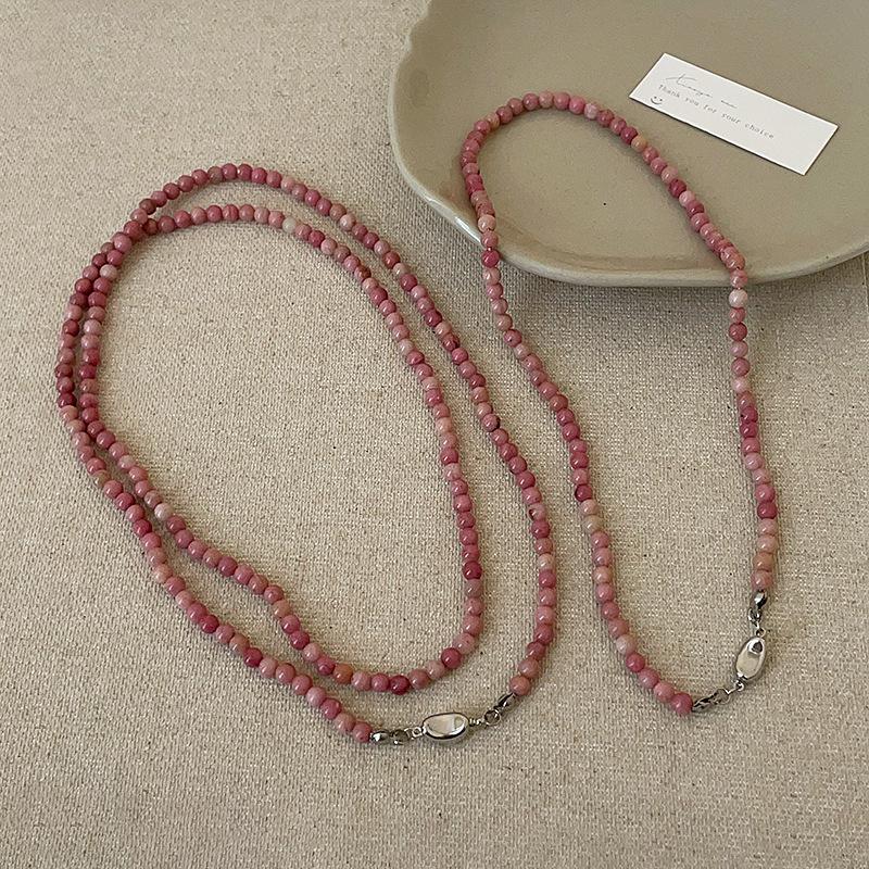 Длинное ожерелье из розового натурального камня с бусинами для женщин, многофункциональный дизайн, элегантная и модная универсальная цепочка на шею, цепочка на ключицу