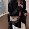Women Vintage Solid Color Flap Small Saddle Shoulder Underarm Bag Fashion PU Leather Wide Strap Crossbody Bag