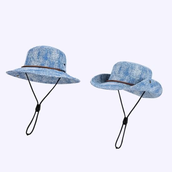 Unisex Fisherman Hat Extra Large Brim Adjustable Fit Hiking Bucket Hat Windproof Buckle Washed Denim Outdoor Travel UV Blocking
