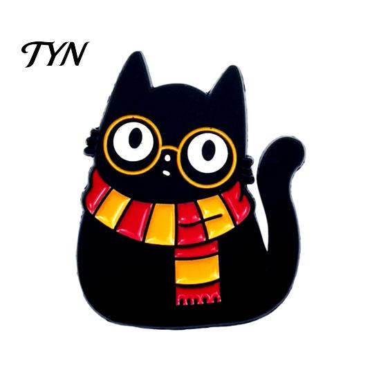 Animal Lapel Pin Cartoon Black Cat Brooch Pin, Enamel for Collars Decorative Pins Men Women, Badge Clothing Bags Scarves Sweaters
