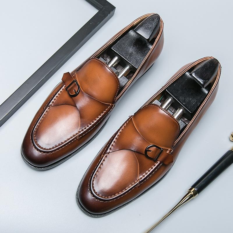 New Men Fashion Gentleman Monk Strap Business Leather Shoes Male All Match Dress Wedding Prom Homecoming Footwear Zapatos Hombre