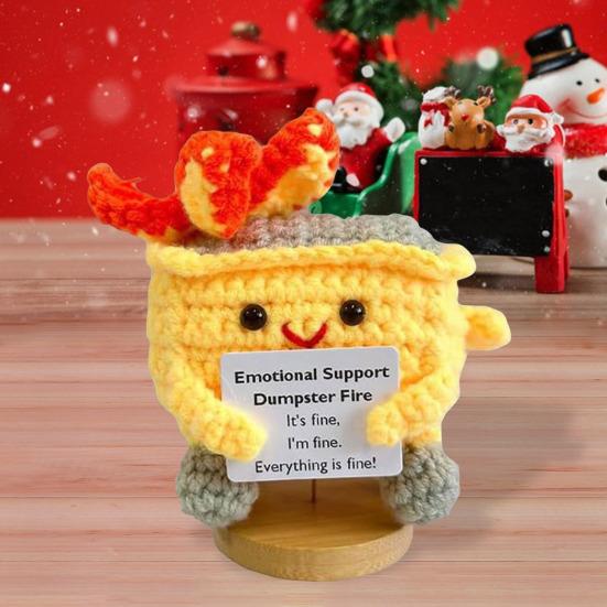 2 шт. крючком мусорный контейнер с пламенем и основанием, позитивная открытка, эмоциональная поддержка, ручная работа, вязание, мусорный бак, кукла, игрушка, украшение