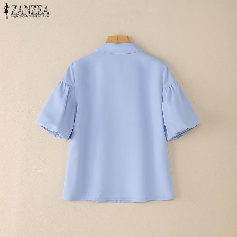 ZANZEA Women Turn Down Collar Summer Casual Short Sleeve Blouse