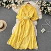 Summer New Casual Embroidery Holiday Dress Women Puff Sleeve Female Vintage Party Beach Long Midi Dresses With Belt