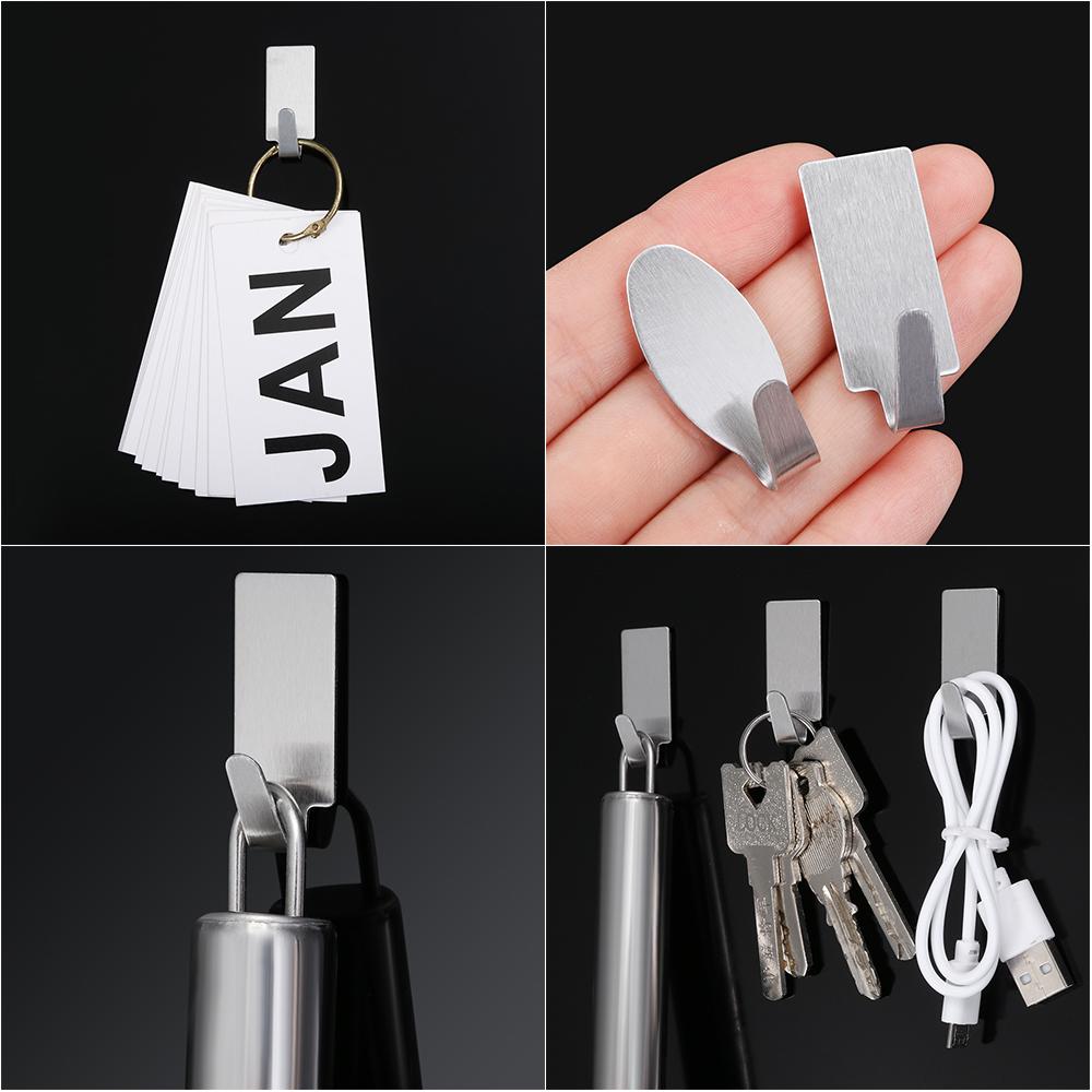 6 pcs New Kitchen Office Self Adhesive Wall Hooks Stainless Steel Cloth Hanger